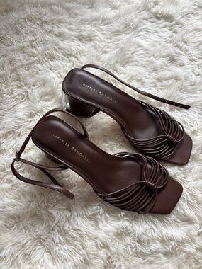 Loeffler Randall Dark Brown Twisted Strap Block Heel Sandals